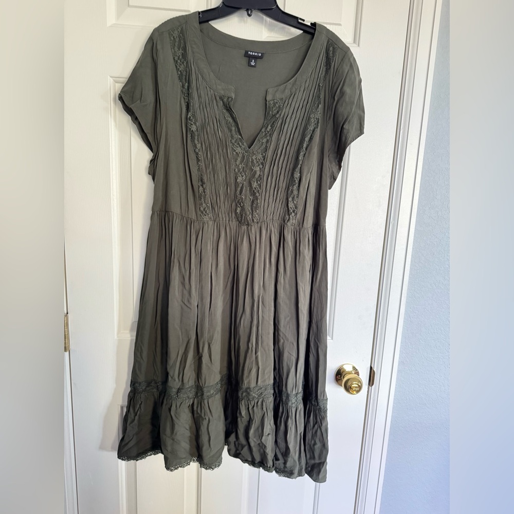 Torrid Olive Green Dress with Lace Detail